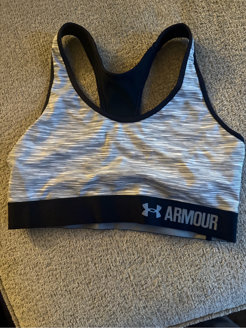 Under Armour Grey Space-Dye Racerback Sports Bra With Black Trim